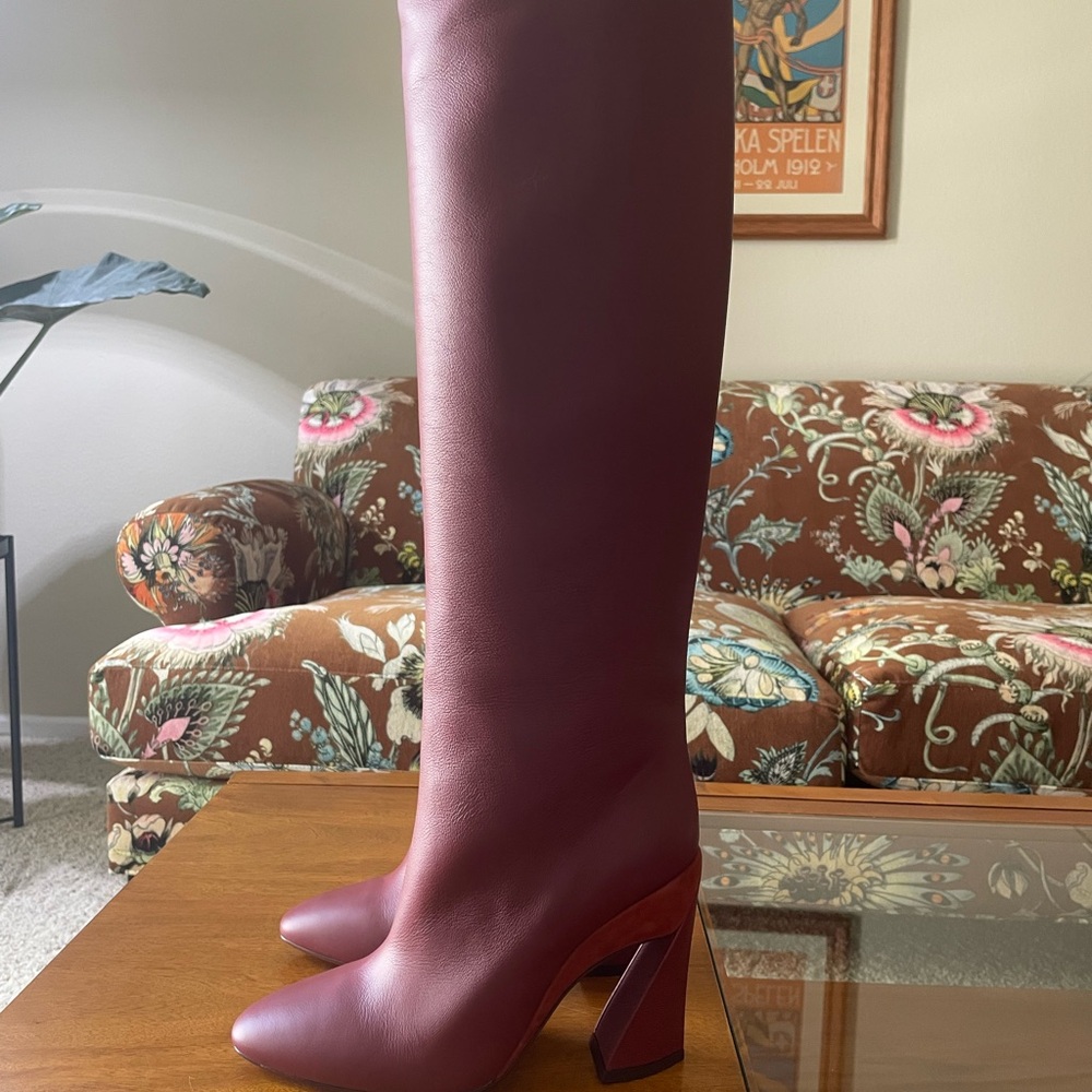 Salvatore Ferragamo Women's Antea Burgundy Leather Suede Knee High Boots size 9 - Picture 5 of 16